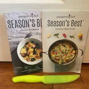 Pampered Chef Seasons Best Cookbooks and Coated Utility Knife